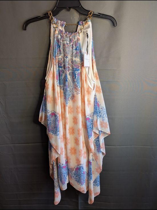 Bisou Bisou Dresses & Skirts - Bisou Bisou Cream Paisley Asymmetrical Halter Dress with Blue & Peach Accents